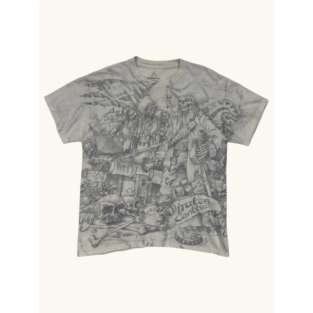 Walt Disney World Pirates of the Caribbean All Over Print Shirt Hanes Mens L